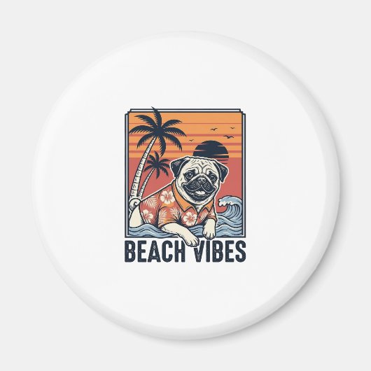 Strand Vibe Pug Vintage Gravure Ontwerp_1 Magneet (Voorkant)