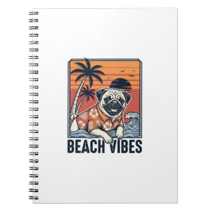 Strand Vibe Pug Vintage Gravure Ontwerp_1 Notitieboek