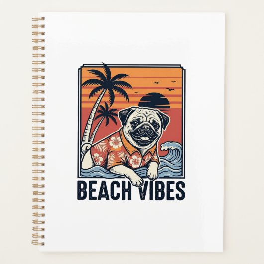 Strand Vibe Pug Vintage Gravure Ontwerp_1 Planner (Voorkant)