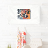 Strand Vibe Pug Vintage Gravure Ontwerp_1 Spandoek (Insitu)