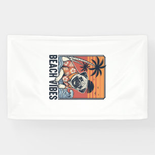Strand Vibe Pug Vintage Gravure Ontwerp_1 Spandoek