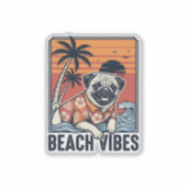 Strand Vibe Pug Vintage Gravure Ontwerp_1 Sticker (Voorkant)