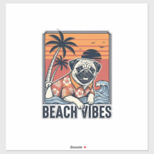 Strand Vibe Pug Vintage Gravure Ontwerp_1 Sticker