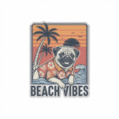 Strand Vibe Pug Vintage Gravure Ontwerp_1 Sticker (Voorkant)