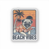 Strand Vibe Pug Vintage Gravure Ontwerp_1 Sticker (Voorkant)