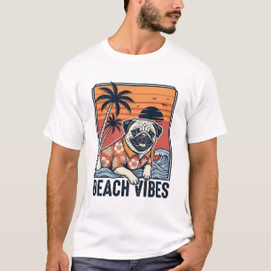 Strand Vibe Pug Vintage Gravure Ontwerp_1 T-shirt