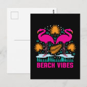 Strand Vibe Roze Flamingo Ontwerp Briefkaart (Voorkant / Achterkant)