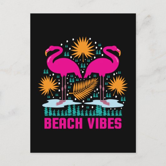 Strand Vibe Roze Flamingo Ontwerp Briefkaart (Voorkant)