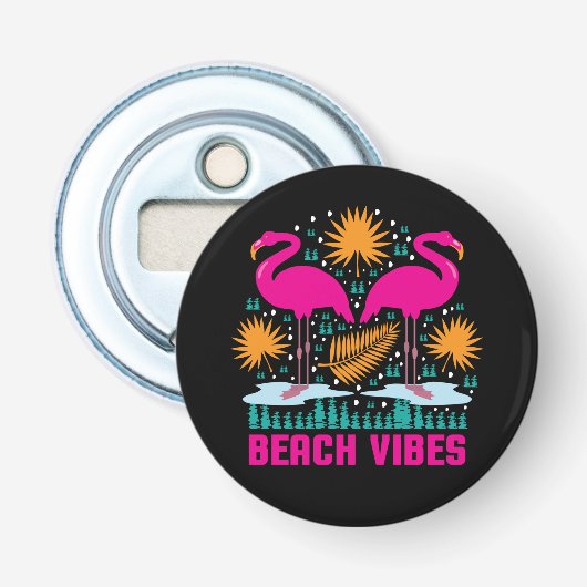 Strand Vibe Roze Flamingo Ontwerp Button Flesopener (Voorkant)