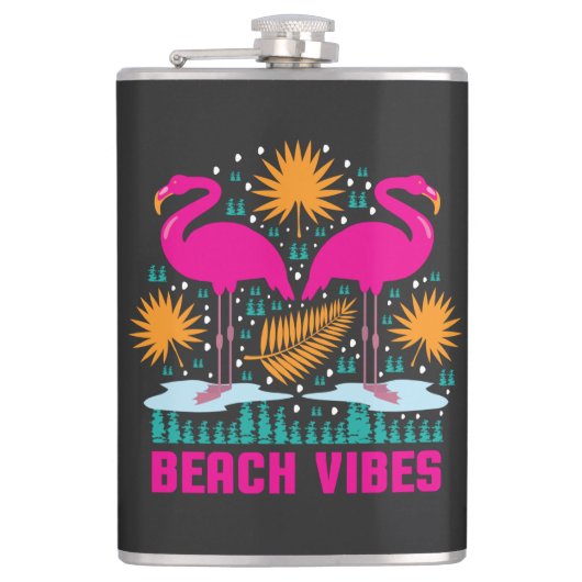 Strand Vibe Roze Flamingo Ontwerp Heupfles (Voorkant)