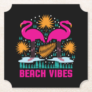 Strand Vibe Roze Flamingo Ontwerp Kartonnen Onderzetters