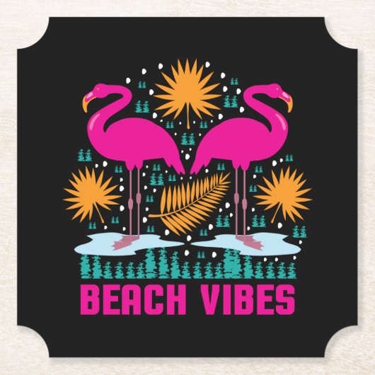 Strand Vibe Roze Flamingo Ontwerp Kartonnen Onderzetters (Voorkant)