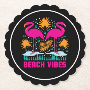 Strand Vibe Roze Flamingo Ontwerp Kartonnen Onderzetters