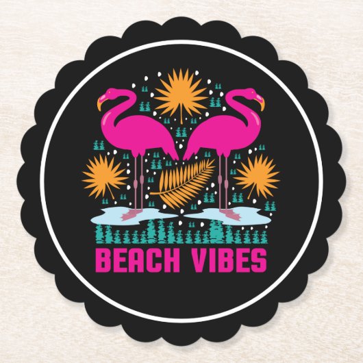 Strand Vibe Roze Flamingo Ontwerp Kartonnen Onderzetters (Voorkant)