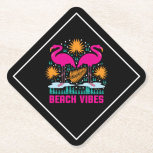 Strand Vibe Roze Flamingo Ontwerp Kartonnen Onderzetters