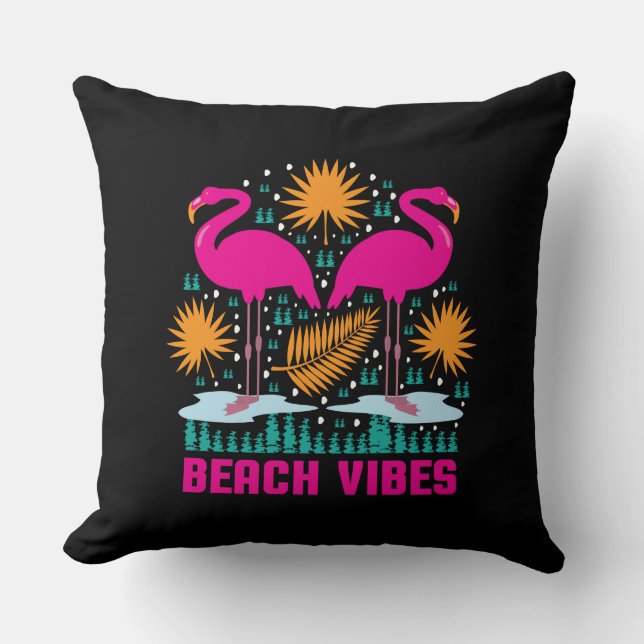 Strand Vibe Roze Flamingo Ontwerp Kussen (Voorkant)