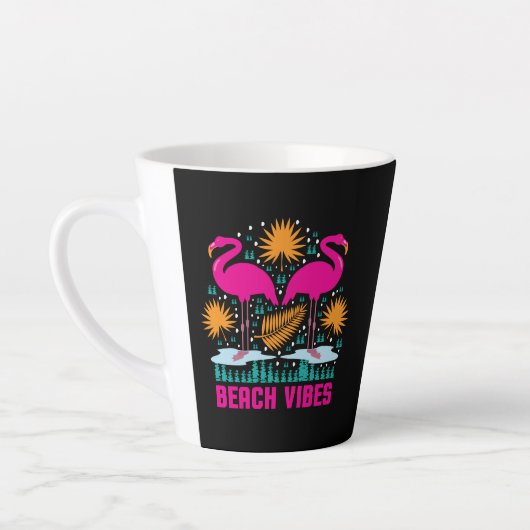 Strand Vibe Roze Flamingo Ontwerp Latte Mok (Links)