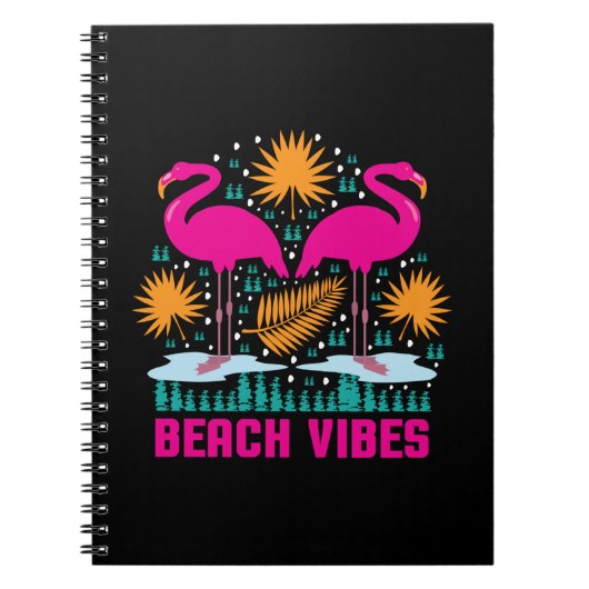 Strand Vibe Roze Flamingo Ontwerp Notitieboek (Voorkant)