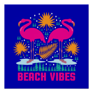 Strand Vibe Roze Flamingo Ontwerp Perfect Poster