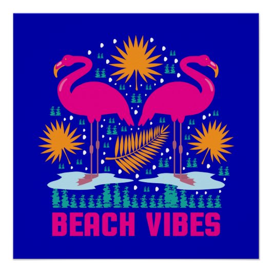 Strand Vibe Roze Flamingo Ontwerp Perfect Poster (Voorkant)