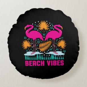 Strand Vibe Roze Flamingo Ontwerp Rond Kussen