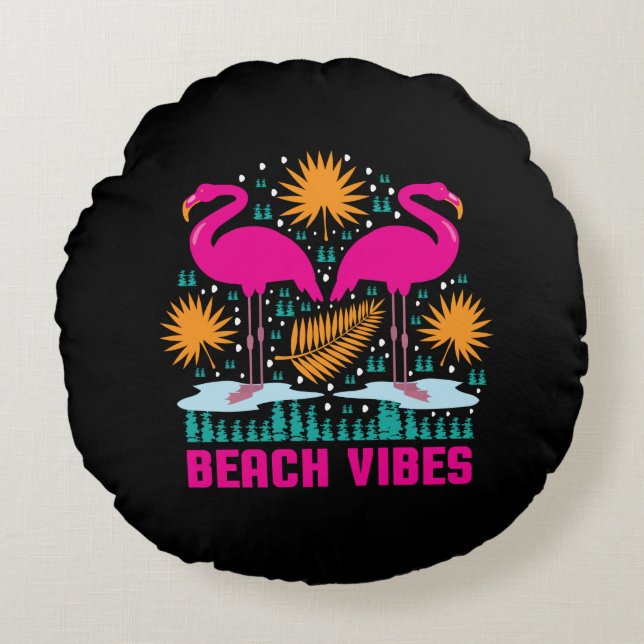 Strand Vibe Roze Flamingo Ontwerp Rond Kussen (Voorkant)