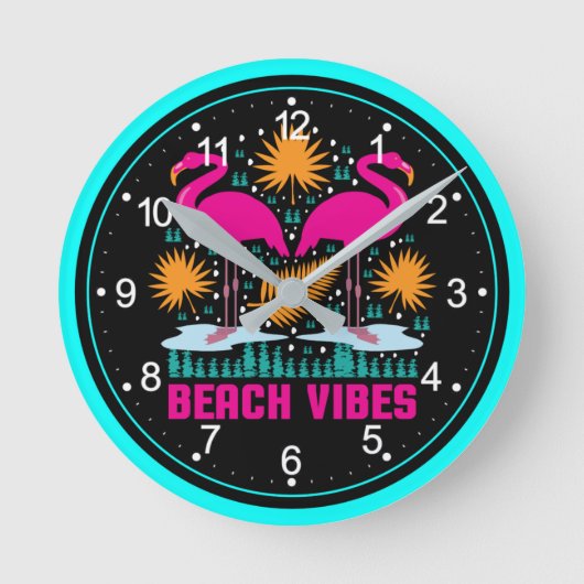 Strand Vibe Roze Flamingo Ontwerp Ronde Klok (Voorkant)