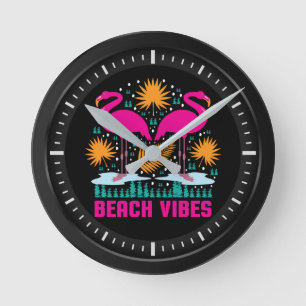 Strand Vibe Roze Flamingo Ontwerp Ronde Klok