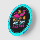 Strand Vibe Roze Flamingo Ontwerp Ronde Klok (Hoek)