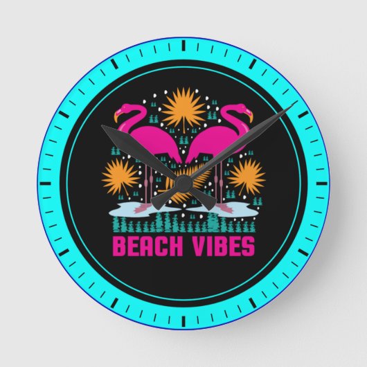 Strand Vibe Roze Flamingo Ontwerp Ronde Klok (Voorkant)