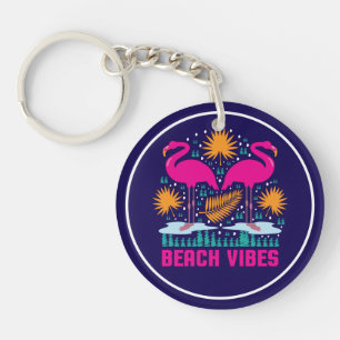 Strand Vibe Roze Flamingo Ontwerp Sleutelhanger