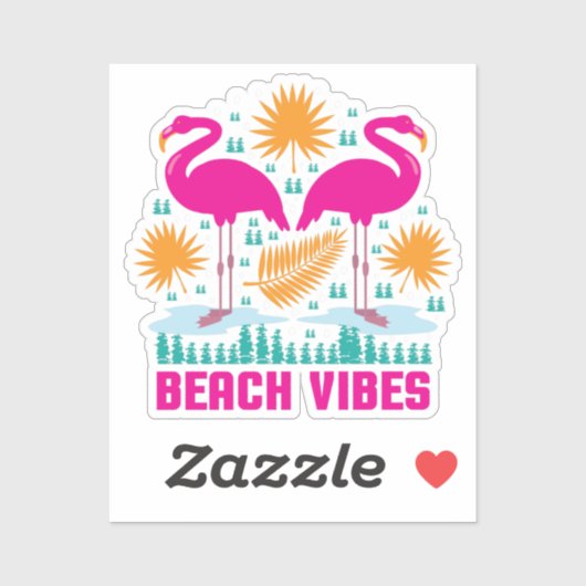 Strand Vibe Roze Flamingo Ontwerp Sticker (Vel)