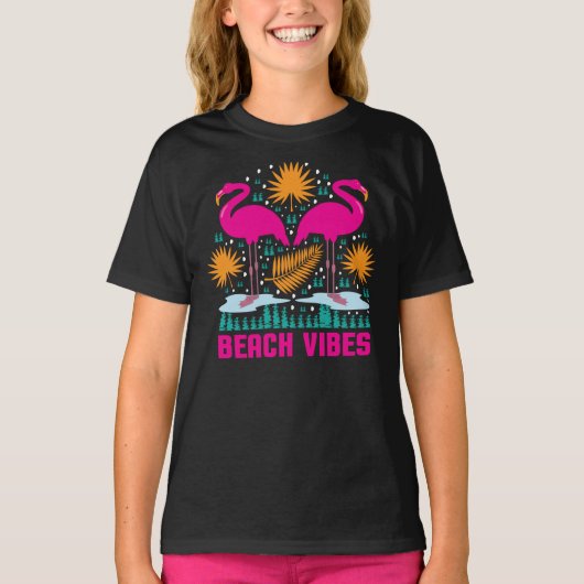 Strand Vibe Roze Flamingo Ontwerp T-shirt (Voorkant)