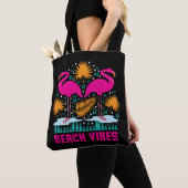 Strand Vibe Roze Flamingo Ontwerp Tote Bag (Dichtbij)