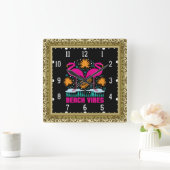 Strand Vibe Roze Flamingo Ontwerp Vierkante Klok (Huis)