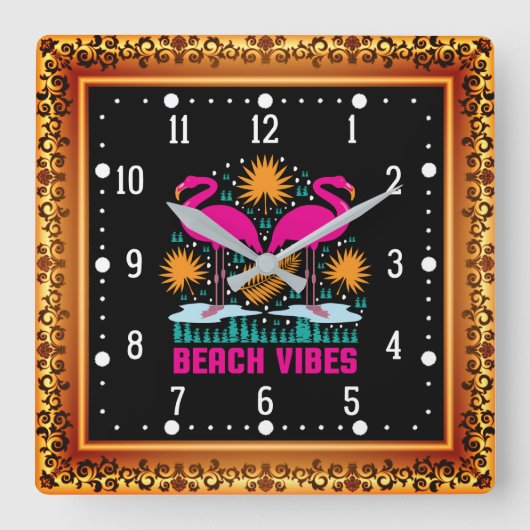 Strand Vibe Roze Flamingo Ontwerp Vierkante Klok (Voorkant)