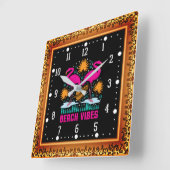 Strand Vibe Roze Flamingo Ontwerp Vierkante Klok (Hoek)
