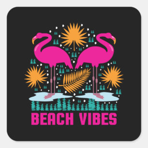Strand Vibe Roze Flamingo Ontwerp Vierkante Sticker