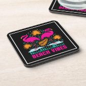 Strand Vibe Roze Flamingo's Design Bier Onderzetter (Linkerzijde)