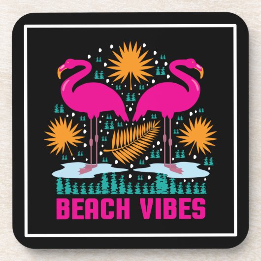 Strand Vibe Roze Flamingo's Design Bier Onderzetter (Voorkant)