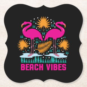 Strand Vibe Roze Flamingo's Design Kartonnen Onderzetters