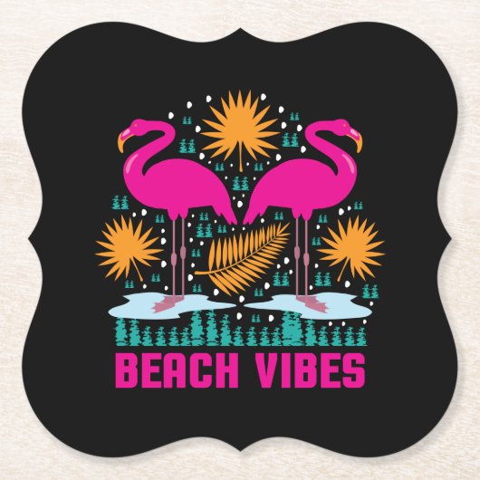 Strand Vibe Roze Flamingo's Design Kartonnen Onderzetters (Voorkant)