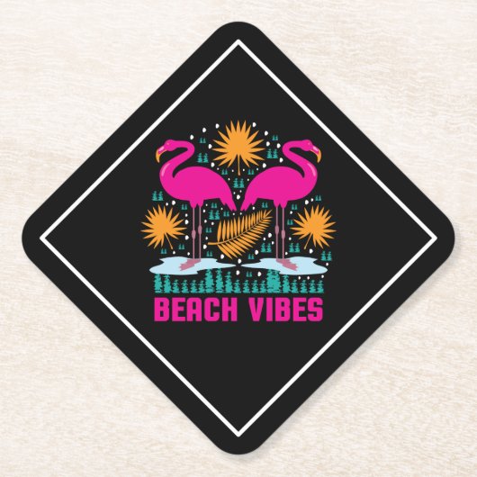 Strand Vibe Roze Flamingo's Design Kartonnen Onderzetters (Voorkant)