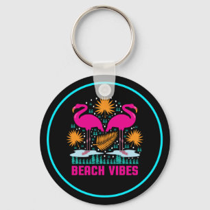 Strand Vibe Roze Flamingo's Design Sleutelhanger