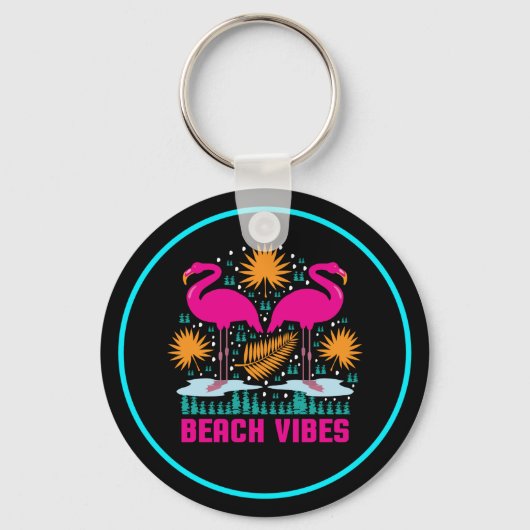 Strand Vibe Roze Flamingo's Design Sleutelhanger (Voorkant)