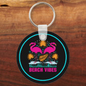 Strand Vibe Roze Flamingo's Design Sleutelhanger (Voorkant)