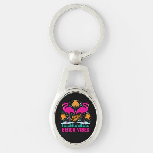 Strand Vibe Roze Flamingo's Design Sleutelhanger (Voorkant)
