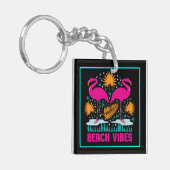 Strand Vibe Roze Flamingo's Design Sleutelhanger (Voorkant Links)