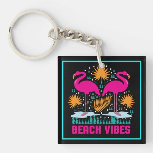 Strand Vibe Roze Flamingo's Design Sleutelhanger (Voorkant)