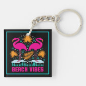 Strand Vibe Roze Flamingo's Design Sleutelhanger (Achterkant)